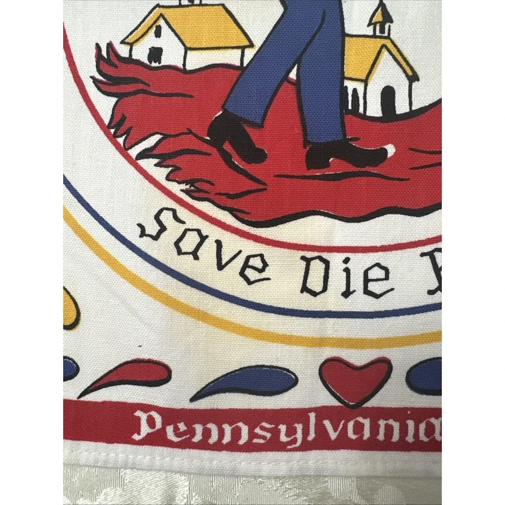 2 Hand Prints Linen Tea Towels Pennsylvania Dutch Amish Vintage 16